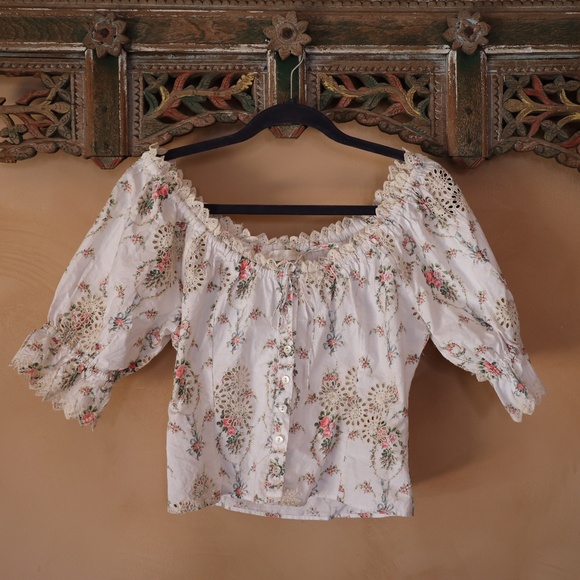 🌸Love Shack Fancy Vanilla Floral Anala Top Size 8 - Picture 1 of 5